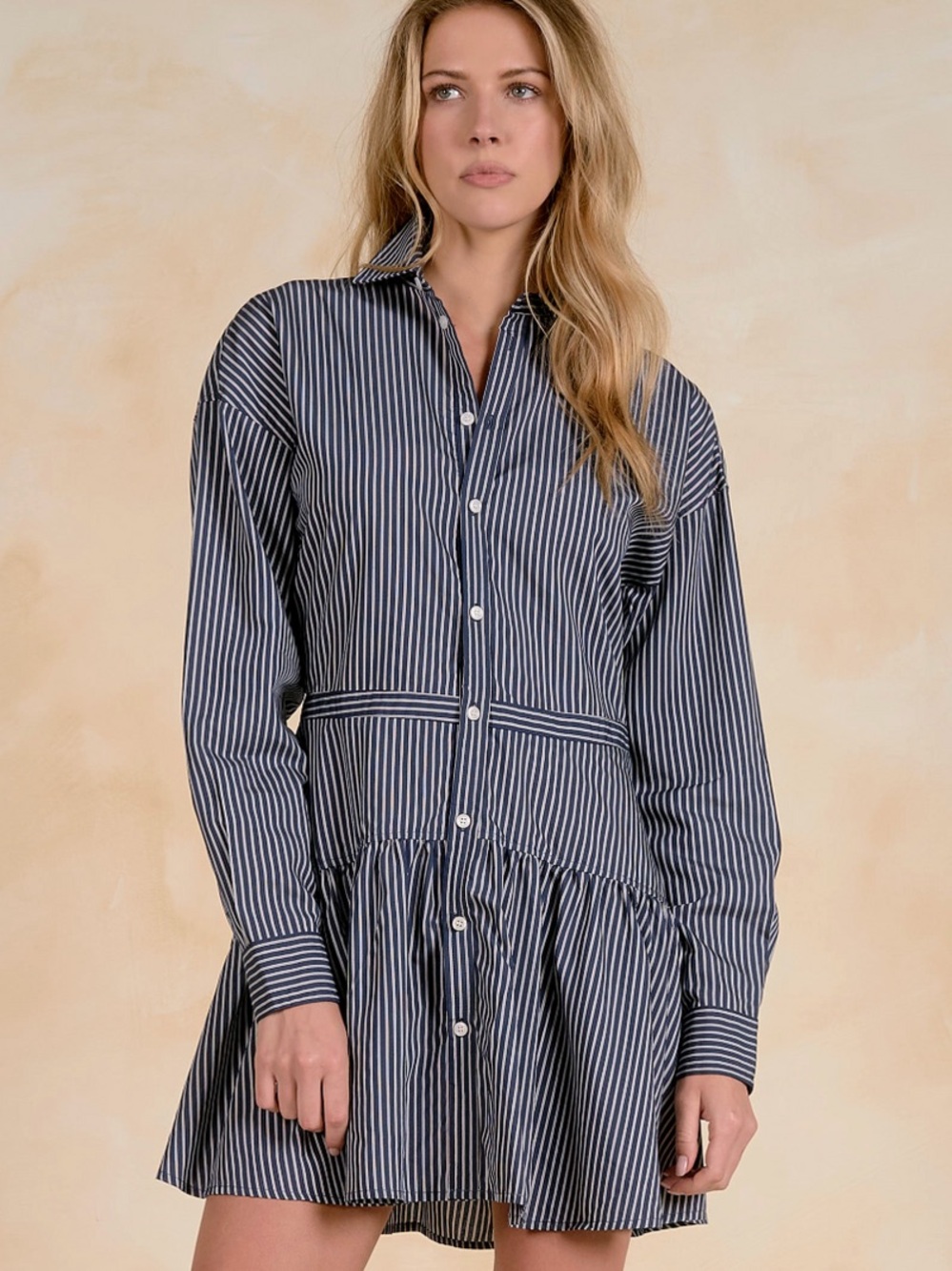 Elan Striped Navy and White Shirt Dress
